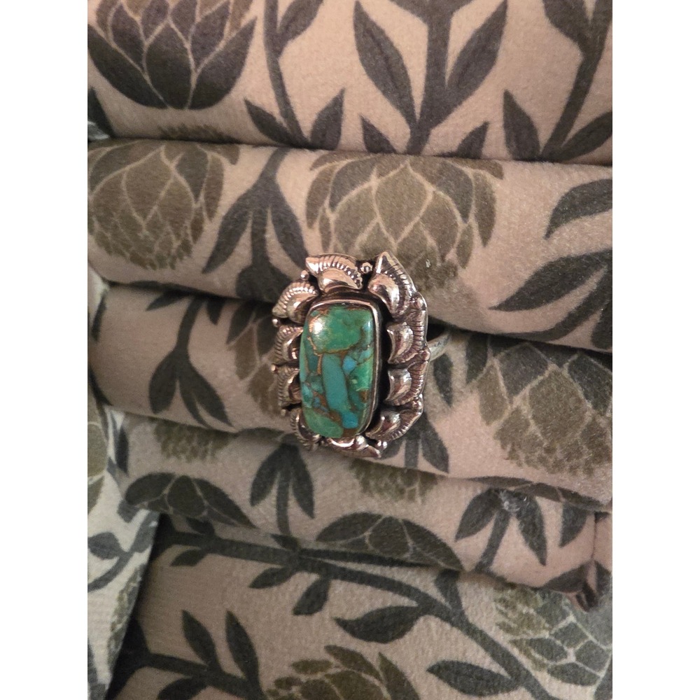 Sterling Silver 925 Turquoise Southwestern Statement Ring Size 7 Boho Rectangulr